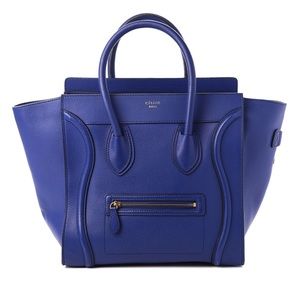 Celine Drummed Calfskin Mini Luggage Indigo
